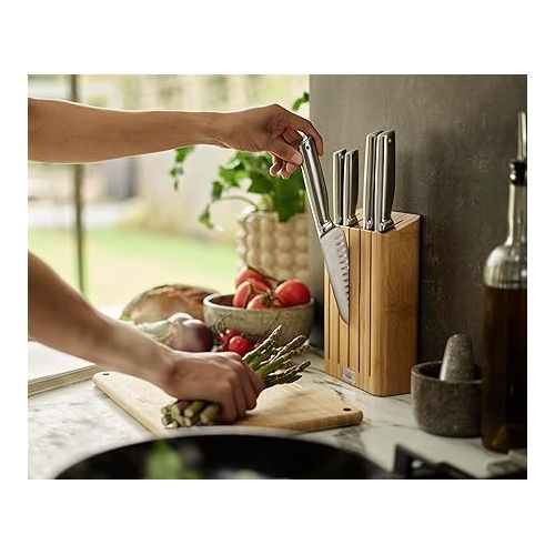 조셉조셉 Joseph Joseph Elevate Kitchen Knives 5-Piece Set, Japanese Stainless Steel, Slimline Bamboo Knife Block