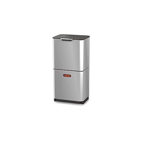 조셉조셉 Joseph Joseph Totem Max 60 Liter Waste Separation and Recycling Kitchen Trash Can with Odor Filter and Removable Food Waste Caddy, Stainless Steel