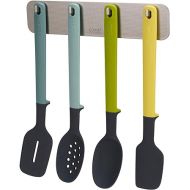 Joseph Joseph DoorStore Elevate Silicone Kitchen Utensil Set with Hanging Rack 3M Adhesive Wall and Cabinet Door Mount, 4-piece, Opal