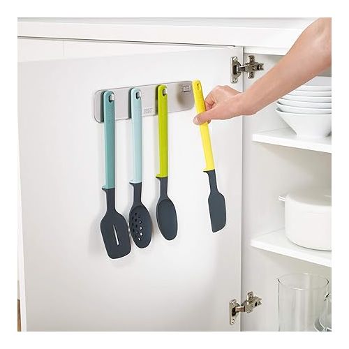 조셉조셉 Joseph Joseph DoorStore Elevate Silicone Kitchen Utensil Set with Hanging Rack 3M Adhesive Wall and Cabinet Door Mount, 4-piece, Opal