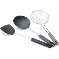 Joseph Joseph Nest Fusion Compact Wok Silicone Turner, Silicone Spoon and Wire Skimmer Set, One Size, Black, 3-Piece