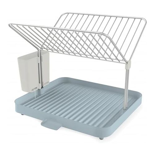 조셉조셉 Joseph Joseph Y-Rack Dish Rack and Drain Board Set with Cutlery Organizer Drainer Drying Tray, Large, Gray