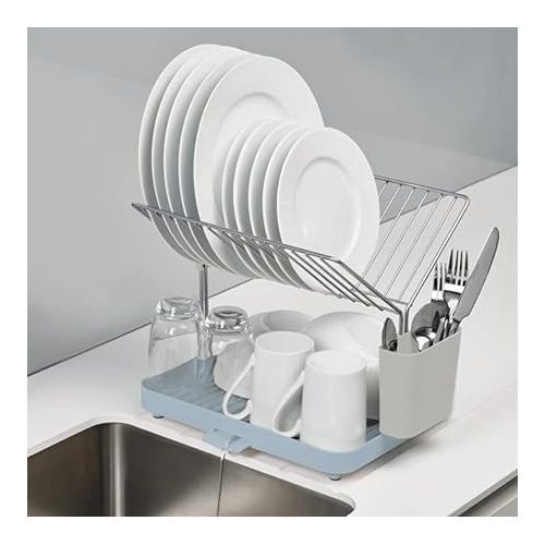 조셉조셉 Joseph Joseph Y-Rack Dish Rack and Drain Board Set with Cutlery Organizer Drainer Drying Tray, Large, Gray