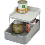 Joseph Joseph Duo 2-tier Cupboard Organiser with Drawer, Kitchen and Storage Organiser for Spices, Packets and Cans, Grey