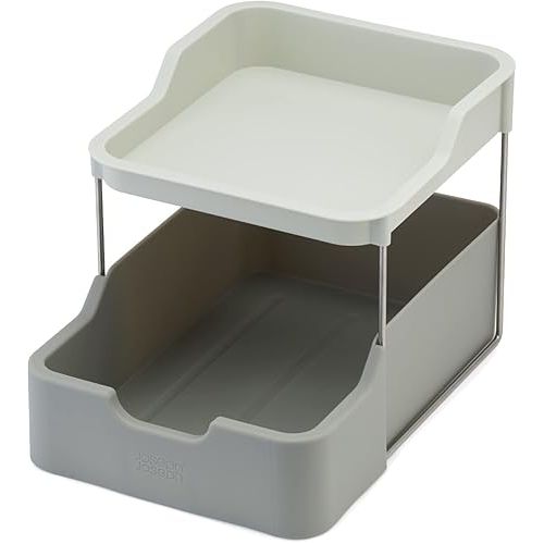 조셉조셉 Joseph Joseph Duo 2-tier Cupboard Organiser with Drawer, Kitchen and Storage Organiser for Spices, Packets and Cans, Grey