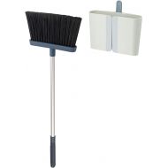 Joseph Joseph CleanStore Wall-Mounted Adjustable Long Handle Broom Sweeper with Dust-Shield Storage, Indoor Sweeping Floor Brush with Soft Bristles and Comb