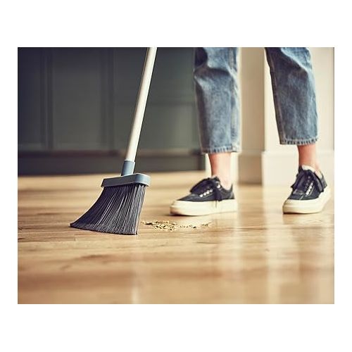 조셉조셉 Joseph Joseph CleanStore Wall-Mounted Adjustable Long Handle Broom Sweeper with Dust-Shield Storage, Indoor Sweeping Floor Brush with Soft Bristles and Comb