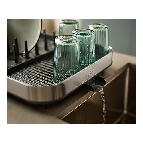 조셉조셉 Joseph Joseph Expanding Dish Drying Rack with Removable Silverware Holder, Draining Spout, Stainless-steel