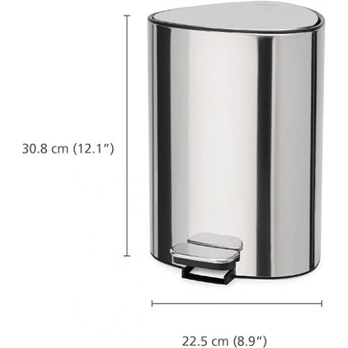 조셉조셉 Joseph Joseph EasyStore Luxe Stainless Steel 5 Liter Pedal Trash Can with Bin Liner Storage, Soft-Close Lid, Removable Inner Bucket, for Bathroom, Bedroom, Office