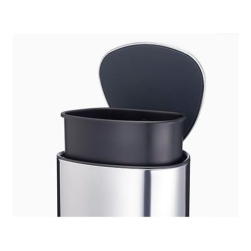 조셉조셉 Joseph Joseph EasyStore Luxe Stainless Steel 5 Liter Pedal Trash Can with Bin Liner Storage, Soft-Close Lid, Removable Inner Bucket, for Bathroom, Bedroom, Office
