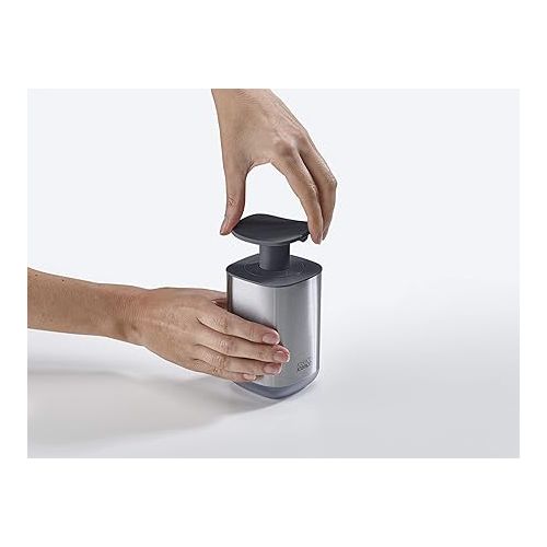 조셉조셉 Joseph Joseph Presto Stainless-Steel Hygienic Easy-Push Soap Dispenser with Wide Pump, Stainless Steel/Gray