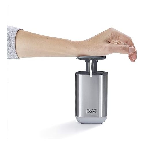 조셉조셉 Joseph Joseph Presto Stainless-Steel Hygienic Easy-Push Soap Dispenser with Wide Pump, Stainless Steel/Gray