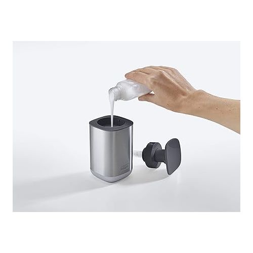 조셉조셉 Joseph Joseph Presto Stainless-Steel Hygienic Easy-Push Soap Dispenser with Wide Pump, Stainless Steel/Gray