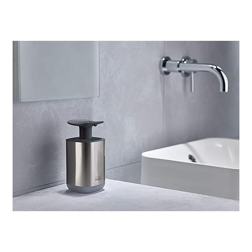 조셉조셉 Joseph Joseph Presto Stainless-Steel Hygienic Easy-Push Soap Dispenser with Wide Pump, Stainless Steel/Gray