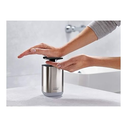 조셉조셉 Joseph Joseph Presto Stainless-Steel Hygienic Easy-Push Soap Dispenser with Wide Pump, Stainless Steel/Gray
