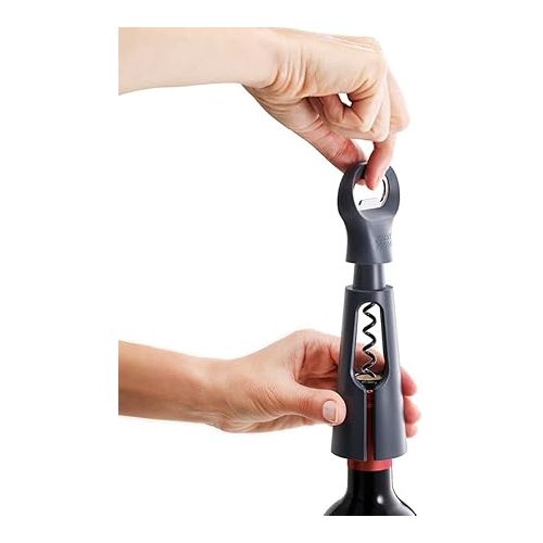 조셉조셉 Joseph Joseph BarStar 3-in-1 Corkscrew, Bottle opener & foil cutter, Space Saving design, Gray