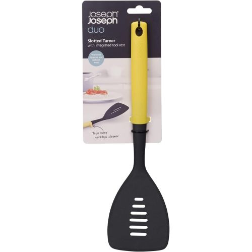 조셉조셉 Joseph Joseph Duo Slotted Turner with Integrated Tool Rest: Hygienic, Heat-Resistant Nylon Head, Safe for Non-Stick Cookware, Light Yellow