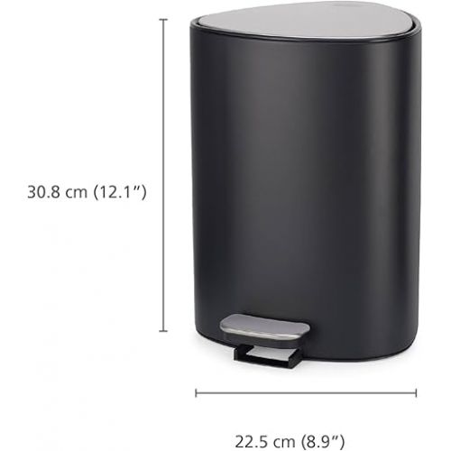 조셉조셉 Joseph Joseph EasyStore Stainless Steel 5 Liter Pedal Trash Can with Bin Liner Storage, Soft-Close Lid, Removable Inner Bucket, for Bathroom, Bedroom, Office, Matt Black