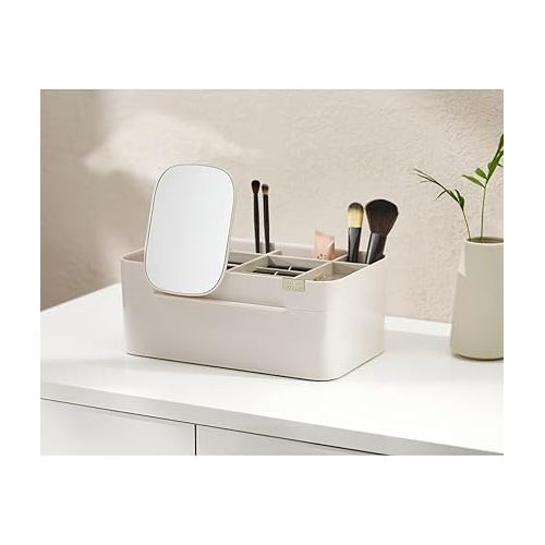 조셉조셉 Joseph Joseph 75005 Viva Makeup Cosmetic Storage Organizer with Drawer, Large with Mirror, Shell, Cream