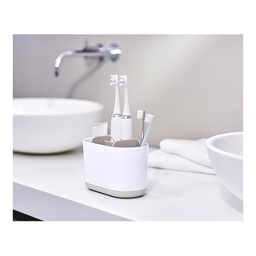 조셉조셉 Joseph Joseph Duo Detachable Toothbrush Holder, Compatile with Manual and Electric Toothbrushes, Bathroom Organizer, White, Large