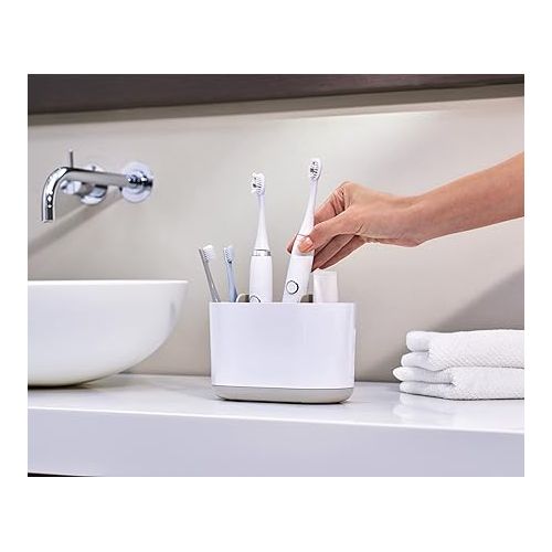 조셉조셉 Joseph Joseph Duo Detachable Toothbrush Holder, Compatile with Manual and Electric Toothbrushes, Bathroom Organizer, White, Large