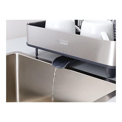 조셉조셉 Joseph Joseph Extendable Dish Drying Rack with Dual Parts - Stainless Steel, Non-Scratch, Movable Utensil Drainer & Drainage Spout, Gray