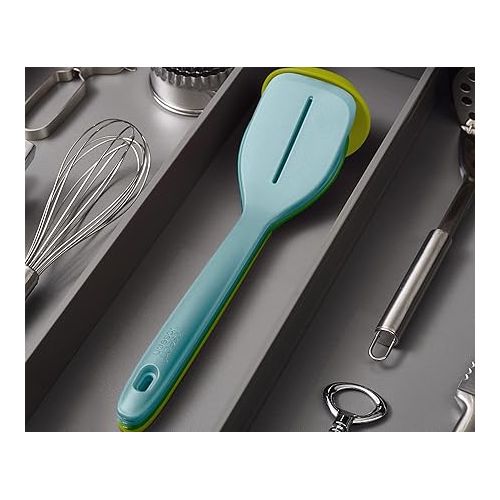 조셉조셉 Joseph Joseph Duo 4-Piece Utensil Set Heat-Resistant Set with Ladle, Solid & Slotted Spoons, and Turner; Handles Clip for Organized Storage, Opal