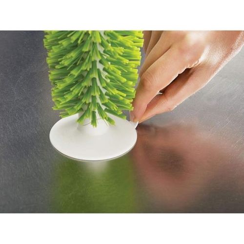 조셉조셉 Joseph Joseph Brush-Up Glass Brush with Suction Cup Upright Stays in Sink Bristle Scrub Kitchen Bottle Cleaning Washing, Green