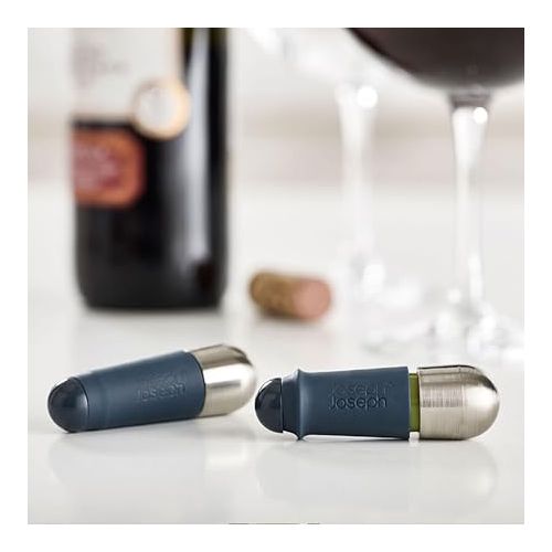 조셉조셉 Joseph Joseph BarWise Twist-Lock Wine Stoppers, 2-Piece, Blue