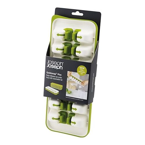 조셉조셉 Joseph Joseph QuickSnap Ice Cube Tray with Cover Lid Easy-Release No-Spill Stackable Odor-Free Dishwasher Safe, Green