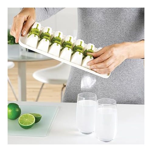 조셉조셉 Joseph Joseph QuickSnap Ice Cube Tray with Cover Lid Easy-Release No-Spill Stackable Odor-Free Dishwasher Safe, Green