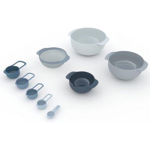 조셉조셉 Joseph Joseph 9 Nesting Set with Mixing Bowls Measuring Cups Sieve Colander, 9-Piece, Sky,Blue