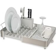 Joseph Joseph Extend Steel Expandable Dish Drying Rack with Removable Cutlery Holder Swivel Draining Spout, Stainless Steel