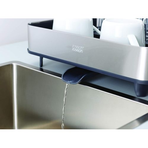 조셉조셉 Joseph Joseph Stainless-Steel Extendable Dual Part Dish Rack Non-Scratch and Movable Cutlery Drainer and Drainage Spout, One-size, Gray