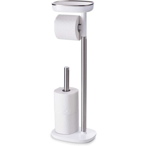 조셉조셉 Joseph Joseph 70518 EasyStore Butler Toilet Paper Holder Stand and Spare Roll Storage with Shelf and Drawer, Stainless Steel
