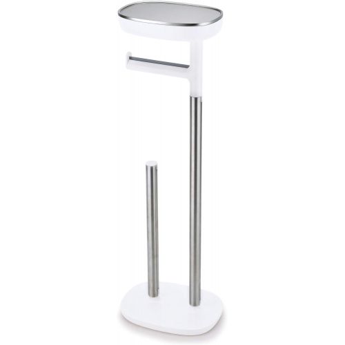 조셉조셉 Joseph Joseph 70518 EasyStore Butler Toilet Paper Holder Stand and Spare Roll Storage with Shelf and Drawer, Stainless Steel