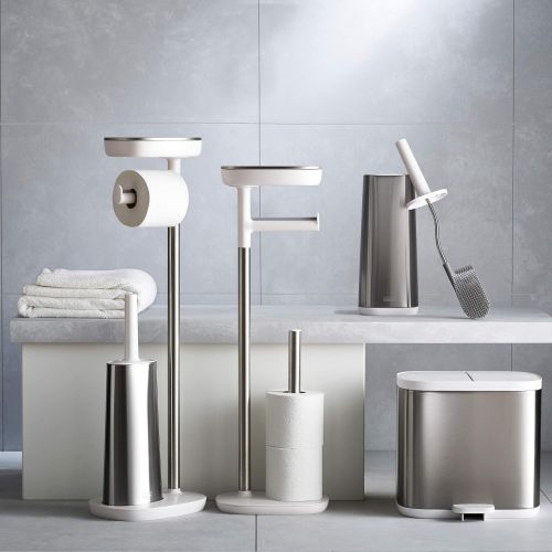 조셉조셉 Joseph Joseph 70518 EasyStore Butler Toilet Paper Holder Stand and Spare Roll Storage with Shelf and Drawer, Stainless Steel