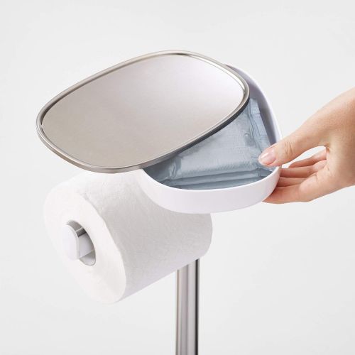 조셉조셉 Joseph Joseph 70518 EasyStore Butler Toilet Paper Holder Stand and Spare Roll Storage with Shelf and Drawer, Stainless Steel