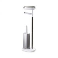 Joseph Joseph 70519 EasyStore Butler Toilet Paper Holder Stand and Flex Toilet Brush with Shelf and Drawer, Stainless Steel
