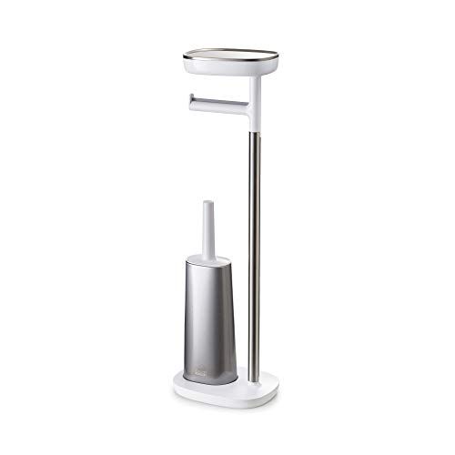 조셉조셉 Joseph Joseph 70519 EasyStore Butler Toilet Paper Holder Stand and Flex Toilet Brush with Shelf and Drawer, Stainless Steel