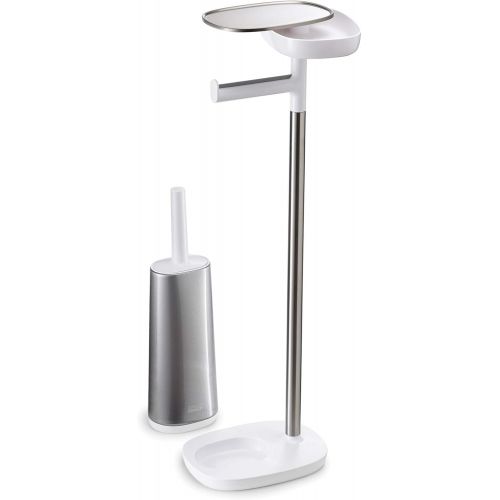 조셉조셉 Joseph Joseph 70519 EasyStore Butler Toilet Paper Holder Stand and Flex Toilet Brush with Shelf and Drawer, Stainless Steel