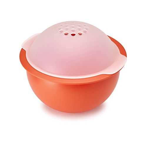 조셉조셉 Joseph Joseph 45016 M-Cuisine Microwave Popcorn Popper Maker Bowl with Kernel-Filtering Lid Plastic Silicone Food Safe BPA-Free, Orange