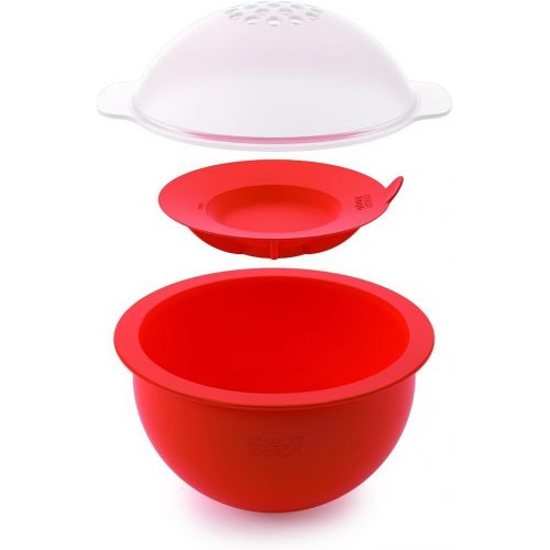 조셉조셉 Joseph Joseph 45016 M-Cuisine Microwave Popcorn Popper Maker Bowl with Kernel-Filtering Lid Plastic Silicone Food Safe BPA-Free, Orange