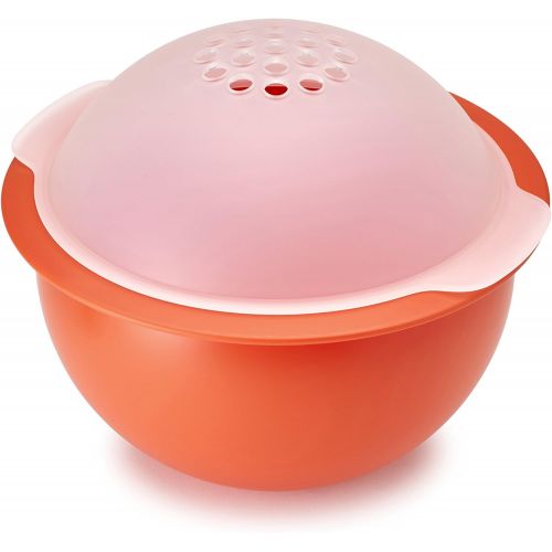 조셉조셉 Joseph Joseph 45016 M-Cuisine Microwave Popcorn Popper Maker Bowl with Kernel-Filtering Lid Plastic Silicone Food Safe BPA-Free, Orange