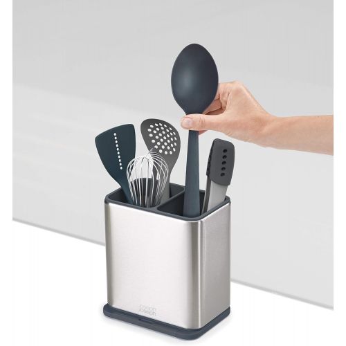 조셉조셉 Joseph Joseph 85161 Surface Utensil Holder with Removable Spoon Rest Easy-Clean for Long-Handled Tools, One-Size, Stainless Steel/Dark Gray