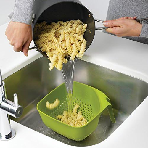 조셉조셉 Joseph Joseph 40088 Square Colander Stackable with Easy-Pour Corners and Vertical Handle, Medium, Green