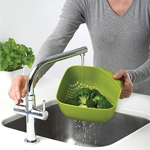 조셉조셉 Joseph Joseph 40088 Square Colander Stackable with Easy-Pour Corners and Vertical Handle, Medium, Green