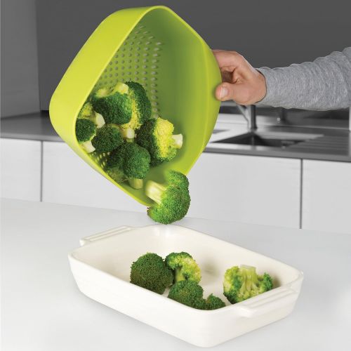 조셉조셉 Joseph Joseph 40088 Square Colander Stackable with Easy-Pour Corners and Vertical Handle, Medium, Green