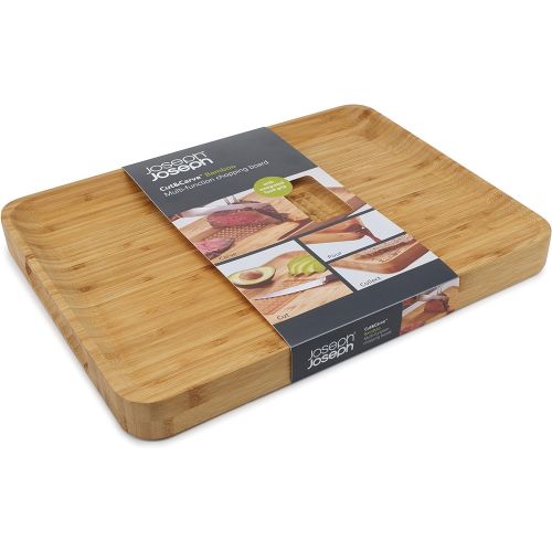 조셉조셉 Joseph Joseph 60142 Cut & Carve Bamboo Cutting Board with Food Grip and Angled Surface