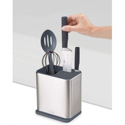 조셉조셉 Joseph Joseph 85136 Surface Kitchen Tool and Knife Holder with Spoon Rest, Stainless-Steel